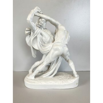 SCULTURA PORCELLANA BISCUIT Johan Peter Molin Lottatori di coltelli 30,5cm/h 900