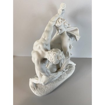 SCULTURA PORCELLANA BISCUIT Johan Peter Molin Lottatori di coltelli 30,5cm/h 900