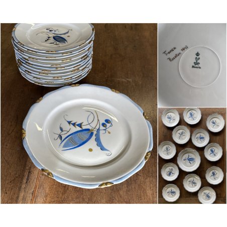 ANTICO SERVIZIO DOLCE 12 PIATTINI + 1 PORTATA Art Decò PORCELLANA SC Bavaria '48