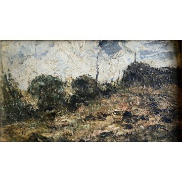 ANTICO QUADRO DIPINTO OLIO Attilio Pratella PAESAGGIO COLLINARE ALBERI '800/'900