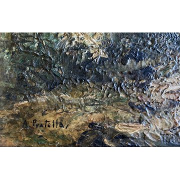 ANTICO QUADRO DIPINTO OLIO Attilio Pratella PAESAGGIO COLLINARE ALBERI '800/'900