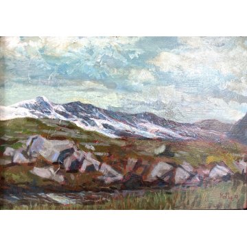 QUADRO DIPINTO OLIO TAVOLA Kofler PAESAGGIO MONTANO POST-IMPRESSIONISMO '800/900