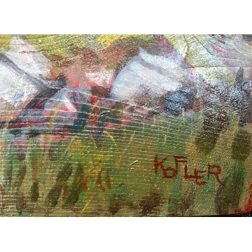 QUADRO DIPINTO OLIO TAVOLA Kofler PAESAGGIO MONTANO POST-IMPRESSIONISMO '800/900