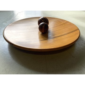 CENTROTAVOLA PIATTO + 2 SFERE LEGNO DESIGN Delbru PORTA FRUTTA BOWL ø 59cm '70s