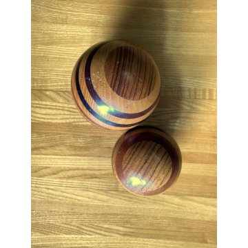 CENTROTAVOLA PIATTO + 2 SFERE LEGNO DESIGN Delbru PORTA FRUTTA BOWL ø 59cm '70s