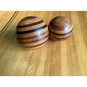 CENTROTAVOLA PIATTO + 2 SFERE LEGNO DESIGN Delbru PORTA FRUTTA BOWL ø 59cm '70s