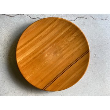 CENTROTAVOLA PIATTO + 2 SFERE LEGNO DESIGN Delbru PORTA FRUTTA BOWL ø 59cm '70s