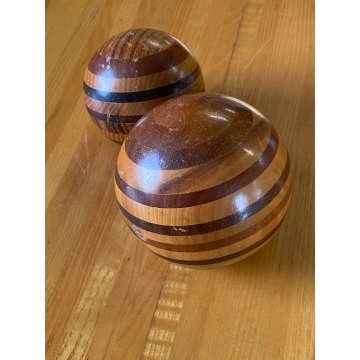 CENTROTAVOLA PIATTO + 2 SFERE LEGNO DESIGN Delbru PORTA FRUTTA BOWL ø 59cm '70s