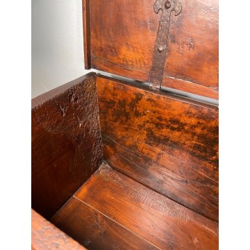 ANTICA PICCOLA CASSAPANCA legno noce 112 cm epoca 1800 OLD WOOD CHEST FORMELLA