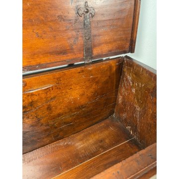ANTICA PICCOLA CASSAPANCA legno noce 112 cm epoca 1800 OLD WOOD CHEST FORMELLA