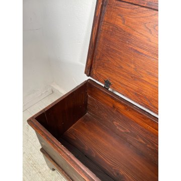 ANTICA PICCOLA CASSAPANCA legno 104 cm epoca 1900 OLD WOOD CHEST FORZIERE ABETE