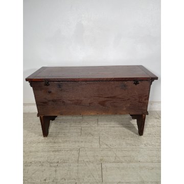 ANTICA PICCOLA CASSAPANCA legno 104 cm epoca 1900 OLD WOOD CHEST FORZIERE ABETE