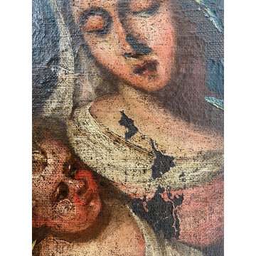 ANTICO DIPINTO OLIO SACRA FAMIGLIA SAN GIOVANNI SANTA ELISABETTA SANTI '600