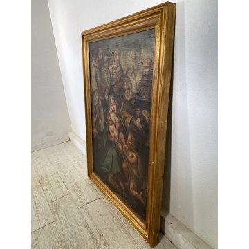 ANTICO DIPINTO OLIO SACRA FAMIGLIA SAN GIOVANNI SANTA ELISABETTA SANTI '600