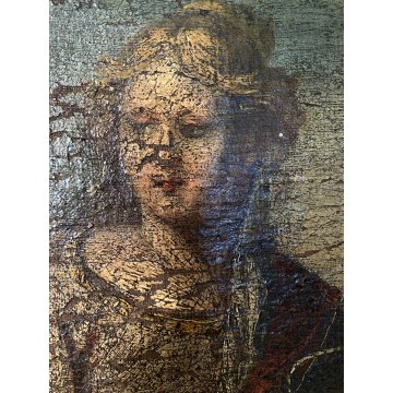 ANTICO DIPINTO OLIO SACRA FAMIGLIA SAN GIOVANNI SANTA ELISABETTA SANTI '600