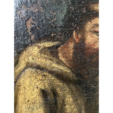 ANTICO DIPINTO OLIO SACRA FAMIGLIA SAN GIOVANNI SANTA ELISABETTA SANTI '600