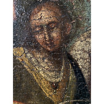 ANTICO DIPINTO OLIO SACRA FAMIGLIA SAN GIOVANNI SANTA ELISABETTA SANTI '600