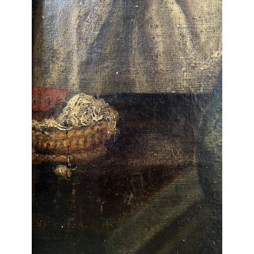 ANTICO DIPINTO OLIO SACRA FAMIGLIA SAN GIOVANNI SANTA ELISABETTA SANTI '600