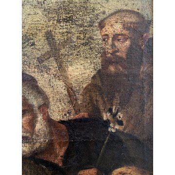 ANTICO DIPINTO OLIO SACRA FAMIGLIA SAN GIOVANNI SANTA ELISABETTA SANTI '600