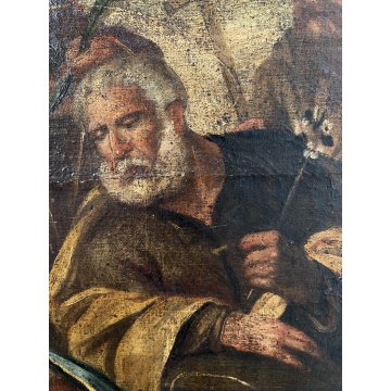 ANTICO DIPINTO OLIO SACRA FAMIGLIA SAN GIOVANNI SANTA ELISABETTA SANTI '600