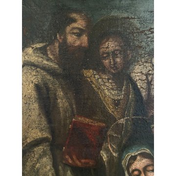 ANTICO DIPINTO OLIO SACRA FAMIGLIA SAN GIOVANNI SANTA ELISABETTA SANTI '600