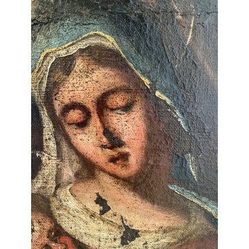 ANTICO DIPINTO OLIO SACRA FAMIGLIA SAN GIOVANNI SANTA ELISABETTA SANTI '600