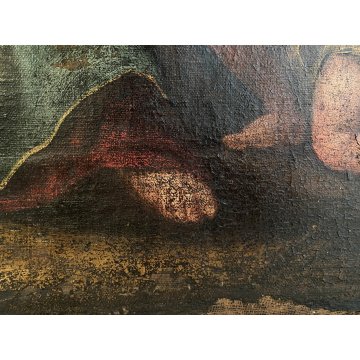 ANTICO DIPINTO OLIO SACRA FAMIGLIA SAN GIOVANNI SANTA ELISABETTA SANTI '600