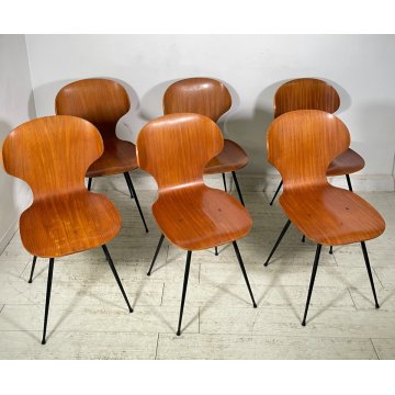 SET 6 SEDIE VINTAGE LULLI CARLO RATTI ANNI 50 LEGNO CURVATO SEDIA DA PRANZO