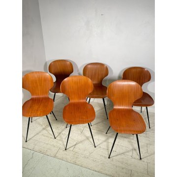SET 6 SEDIE VINTAGE LULLI CARLO RATTI ANNI 50 LEGNO CURVATO SEDIA DA PRANZO