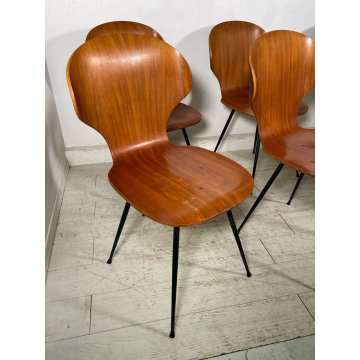 SET 6 SEDIE VINTAGE LULLI CARLO RATTI ANNI 50 LEGNO CURVATO SEDIA DA PRANZO