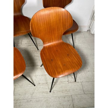 SET 6 SEDIE VINTAGE LULLI CARLO RATTI ANNI 50 LEGNO CURVATO SEDIA DA PRANZO