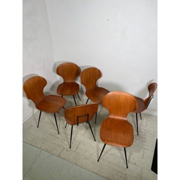 SET 6 SEDIE VINTAGE LULLI CARLO RATTI ANNI 50 LEGNO CURVATO SEDIA DA PRANZO