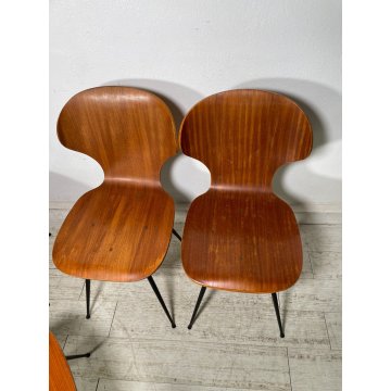 SET 6 SEDIE VINTAGE LULLI CARLO RATTI ANNI 50 LEGNO CURVATO SEDIA DA PRANZO