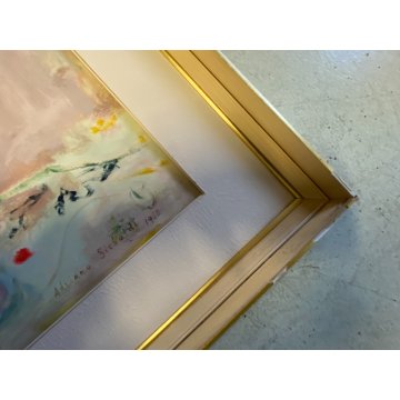 ANTICO QUADRO DIPINTO Adriano Sicbaldi OLIO MASONITE VASO FIORI DI CAMPO 1962