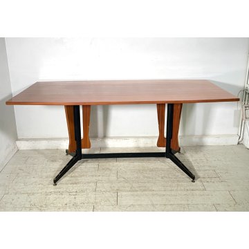 TAVOLO DA PRANZO RETTANGOLARE CARLO RATTI ANNI 50 LEGNO METALLO VINTAGE DESIGN