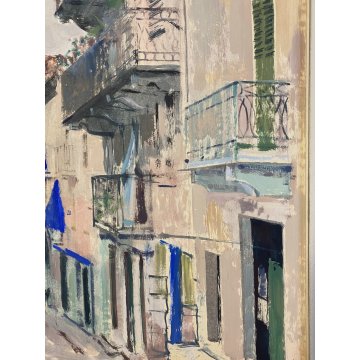 QUADRO DIPINTO Adriano Sicbaldi OLIO MASONITE SCORCIO GIAVENO TORRE OROLOGI '63