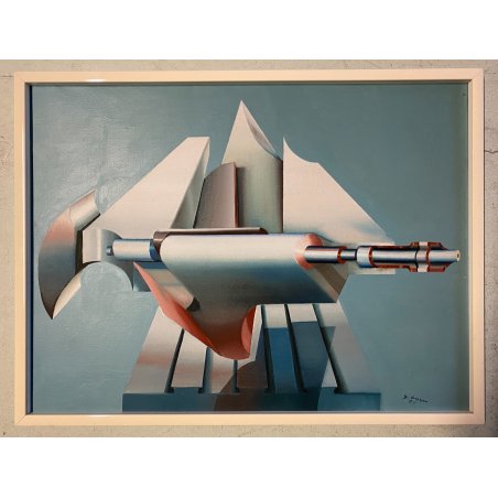 QUADRO DIPINTO ASTRATTO  G. Carpo "Trasformazione-La macchina" ARTE MODERNA '75