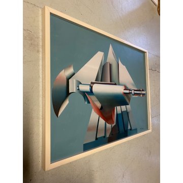 QUADRO DIPINTO ASTRATTO  G. Carpo "Trasformazione-La macchina" ARTE MODERNA '75
