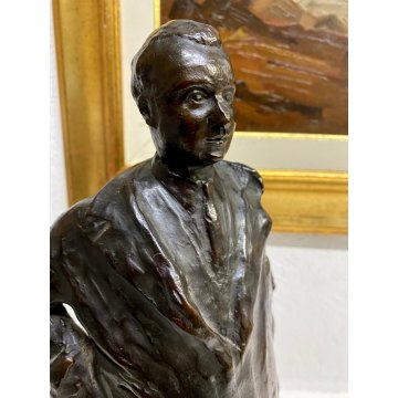 ANTICA SCULTURA BRONZO Angelo Silvio Galli RITRATTO MASCHILE 40,5 cm/h EPOCA 800