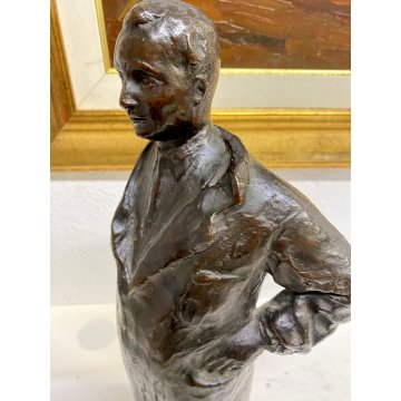 ANTICA SCULTURA BRONZO Angelo Silvio Galli RITRATTO MASCHILE 40,5 cm/h EPOCA 800