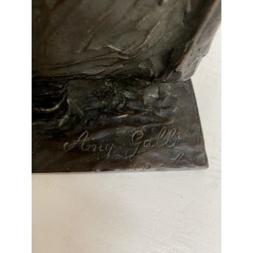 ANTICA SCULTURA BRONZO Angelo Silvio Galli RITRATTO MASCHILE 40,5 cm/h EPOCA 800