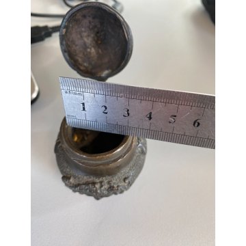 ANTICO CALAMAIO BRONZO con COPERCHIO INCERNIERATO DECORO RILIEVO XVII sec