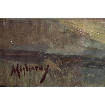 ANTICO DIPINTO OLIO TAVOLETTA V. Migliaro VICOLO NAPOLI FIGURE CORNICE DOPPIA