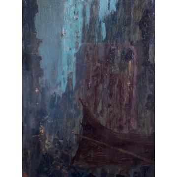 ANTICO DIPINTO OLIO TAVOLETTA V. Migliaro VICOLO NAPOLI FIGURE CORNICE DOPPIA