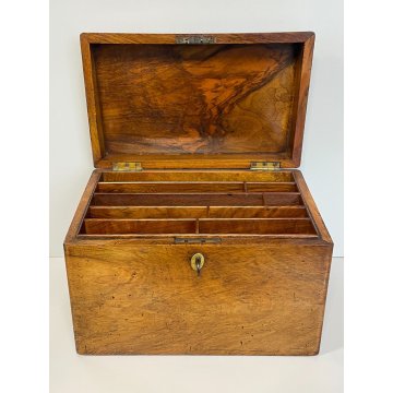 ANTICA SCATOLA SECRETAIRE LEGNO NOCE SEGRETO COPERCHIO STIPO LETTERA EPOCA '900