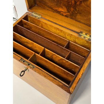 ANTICA SCATOLA SECRETAIRE LEGNO NOCE SEGRETO COPERCHIO STIPO LETTERA EPOCA '900
