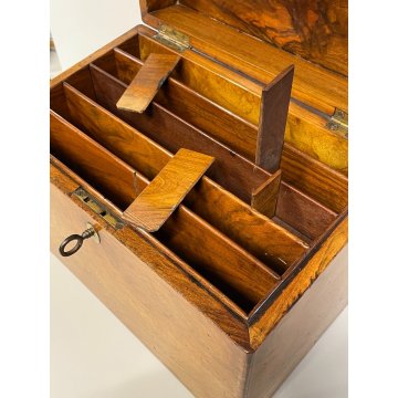 ANTICA SCATOLA SECRETAIRE LEGNO NOCE SEGRETO COPERCHIO STIPO LETTERA EPOCA '900