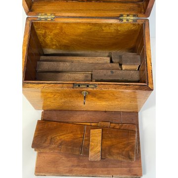 ANTICA SCATOLA SECRETAIRE LEGNO NOCE SEGRETO COPERCHIO STIPO LETTERA EPOCA '900