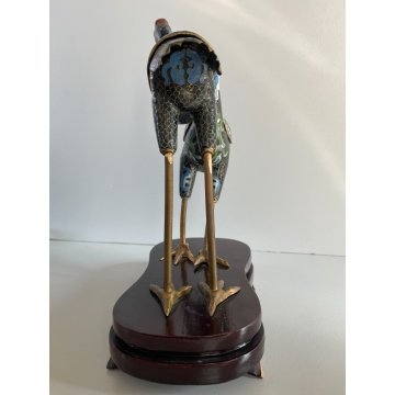 ANTICA COPPIA DI GRU CLOISONNE ANNI 70 CINESI SMALTATE FIGURA SCULTURA