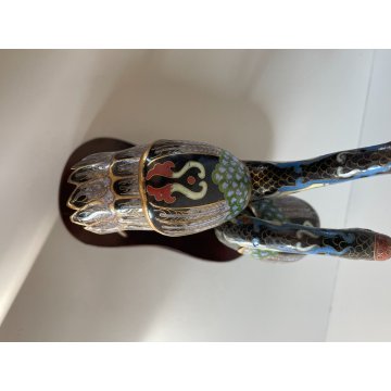 ANTICA COPPIA DI GRU CLOISONNE ANNI 70 CINESI SMALTATE FIGURA SCULTURA